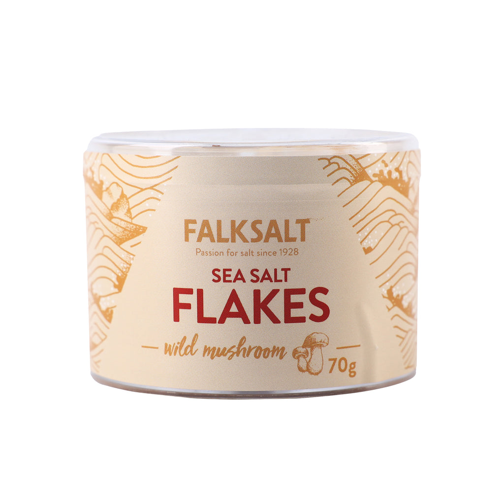  A can of Falksalt Wild Mushroom Sea Salt Flakes in 70 grams