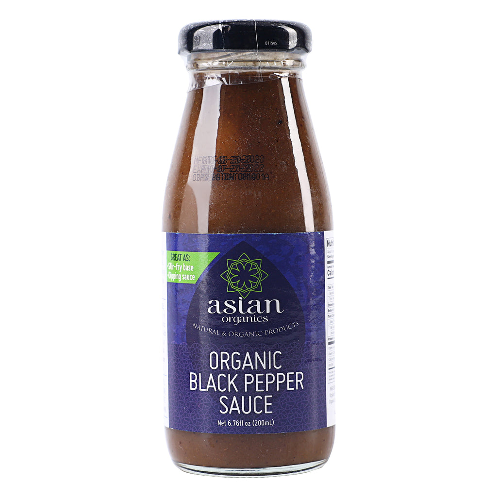 A bottle of Asian Organics Black Pepper Sauce in 200ml from the healthy food grocery