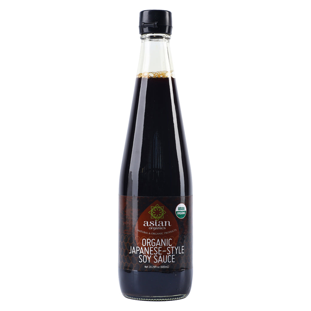 A bottle of Asian Organics Japanese-style Soy Sauce in 600ml from the healthy food grocery