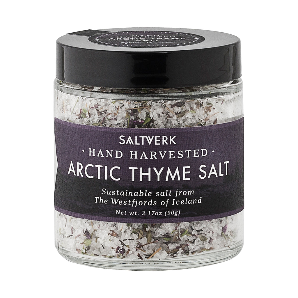 A bottle of Saltverk Arctic Thyme Salt 90g from the healthy food grocery