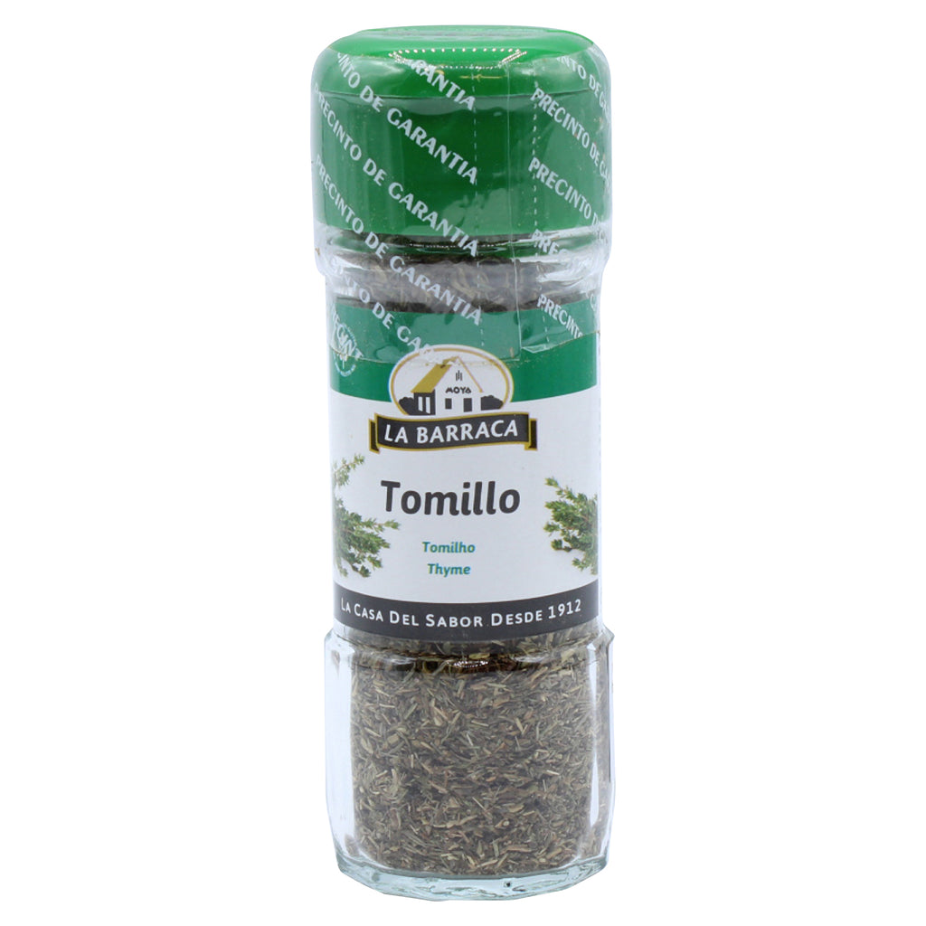 A bottle of La Barraca Thyme Leaves Whole in 16g from the healthy food grocery