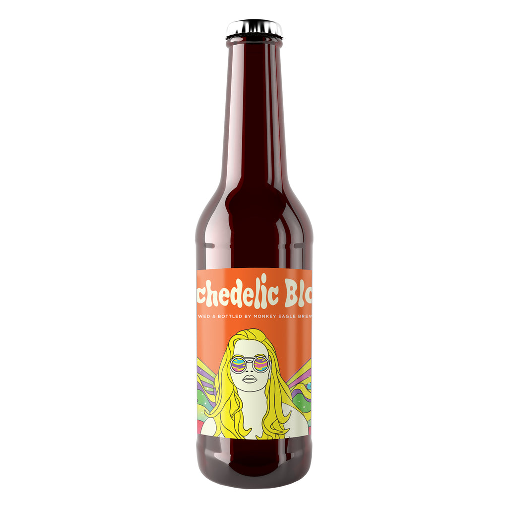 A bottle of Monkey Eagle Beer Psychedelic Blonde 330ml