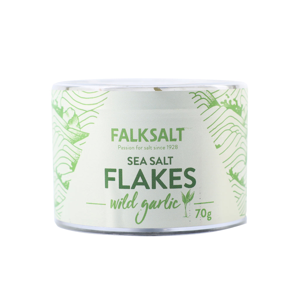 A can of Falksalt Wild Garlic Sea Salt Flakes in 70 grams