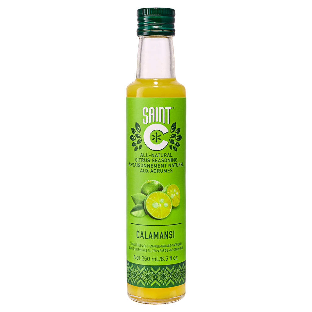A bottle of Saint C 100% Pure All-Purpose Calamansi All Natural Citrus Seasoning 250ml
