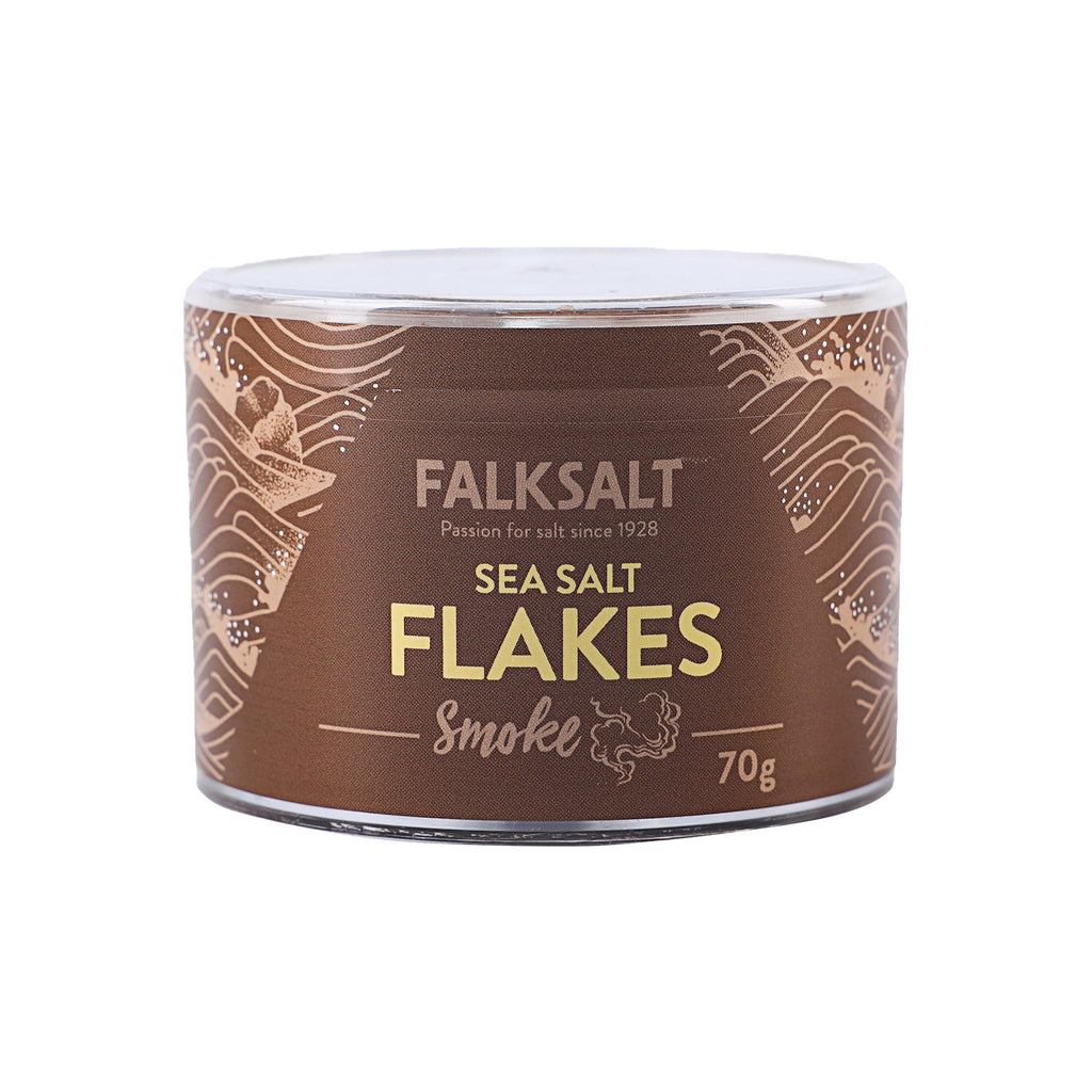 A can of Falksalt Smoke Sea Salt Flakes in 70 grams