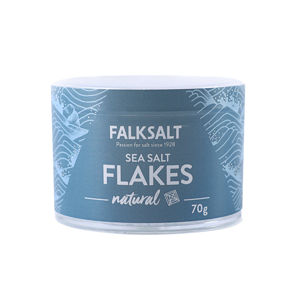 A can of Falksalt Natural Sea Salt Flakes in 70 grams