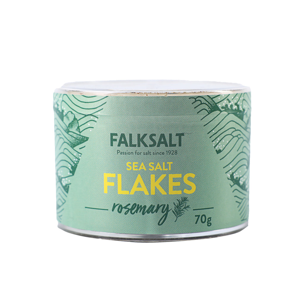 A can of Falksalt Rosemary Sea Salt Flakes in 70 grams