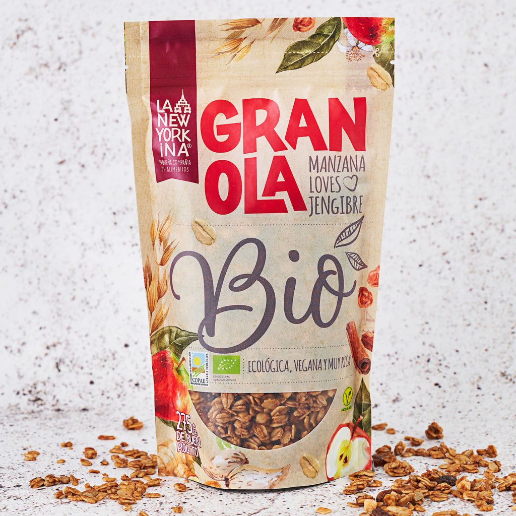 A pack of La Newyorkina Apple Loves Ginger Granola in 275g for delivery