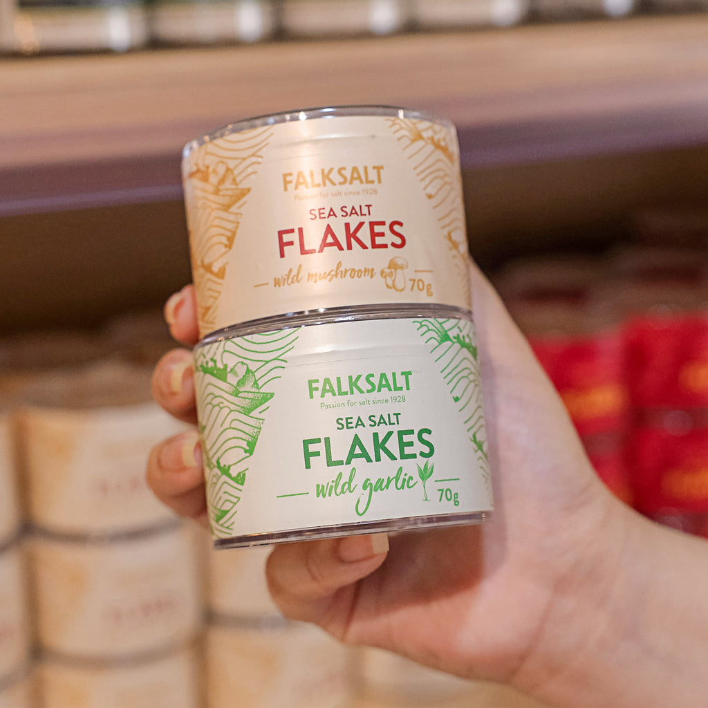 A can of Falksalt Wild Mushroom Sea Salt Flakes in 70 grams, with other premium variants