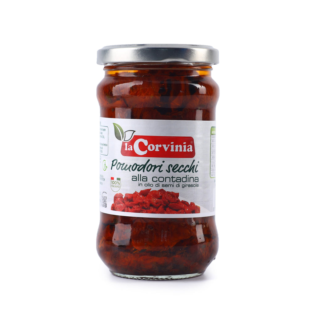 A bottle of La Corvinia Sundried Tomatoes in Oil in 300g from the healthy food grocery