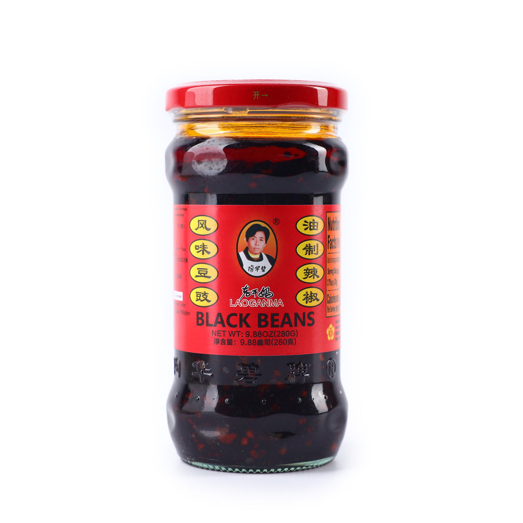 A bottle of Lao Gan Ma Black Beans from the healthy food grocery