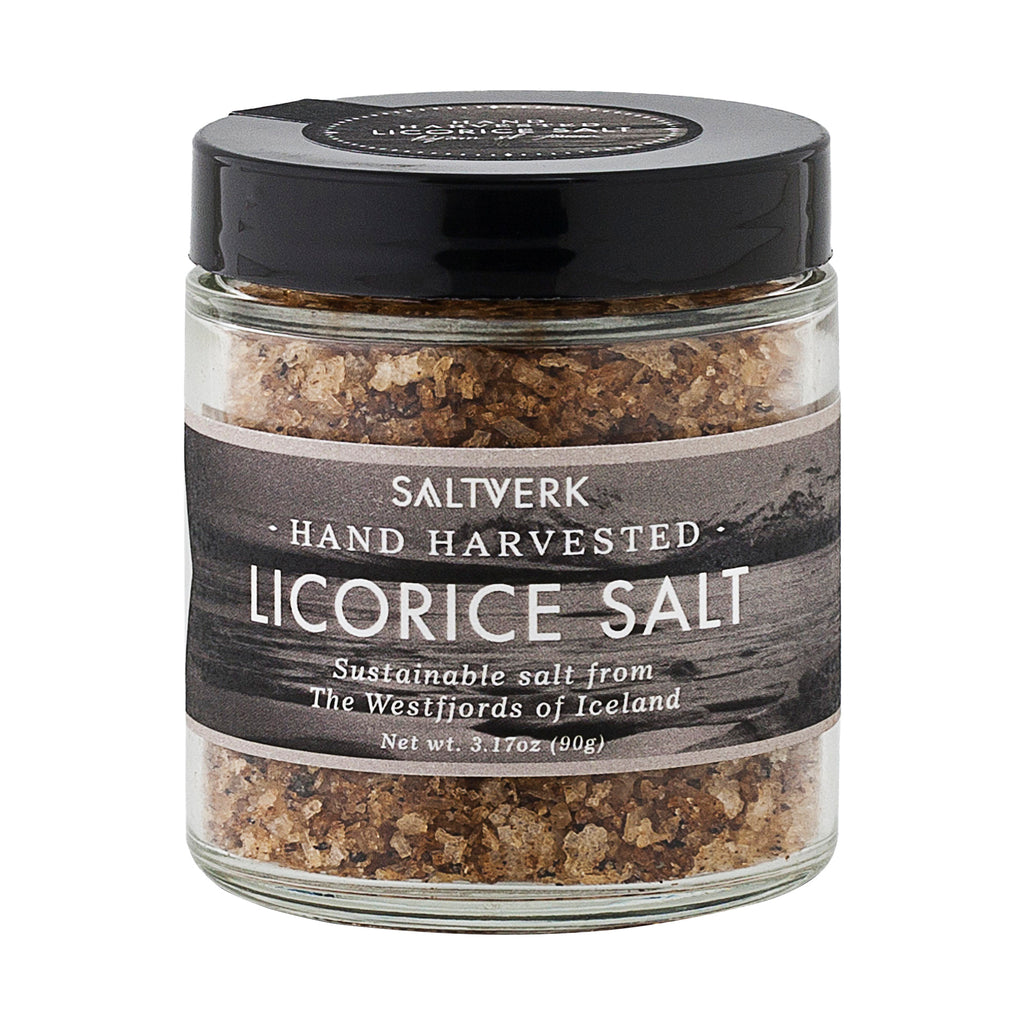 A bottle of Saltverk Licorice Salt 90g from the healthy food grocery