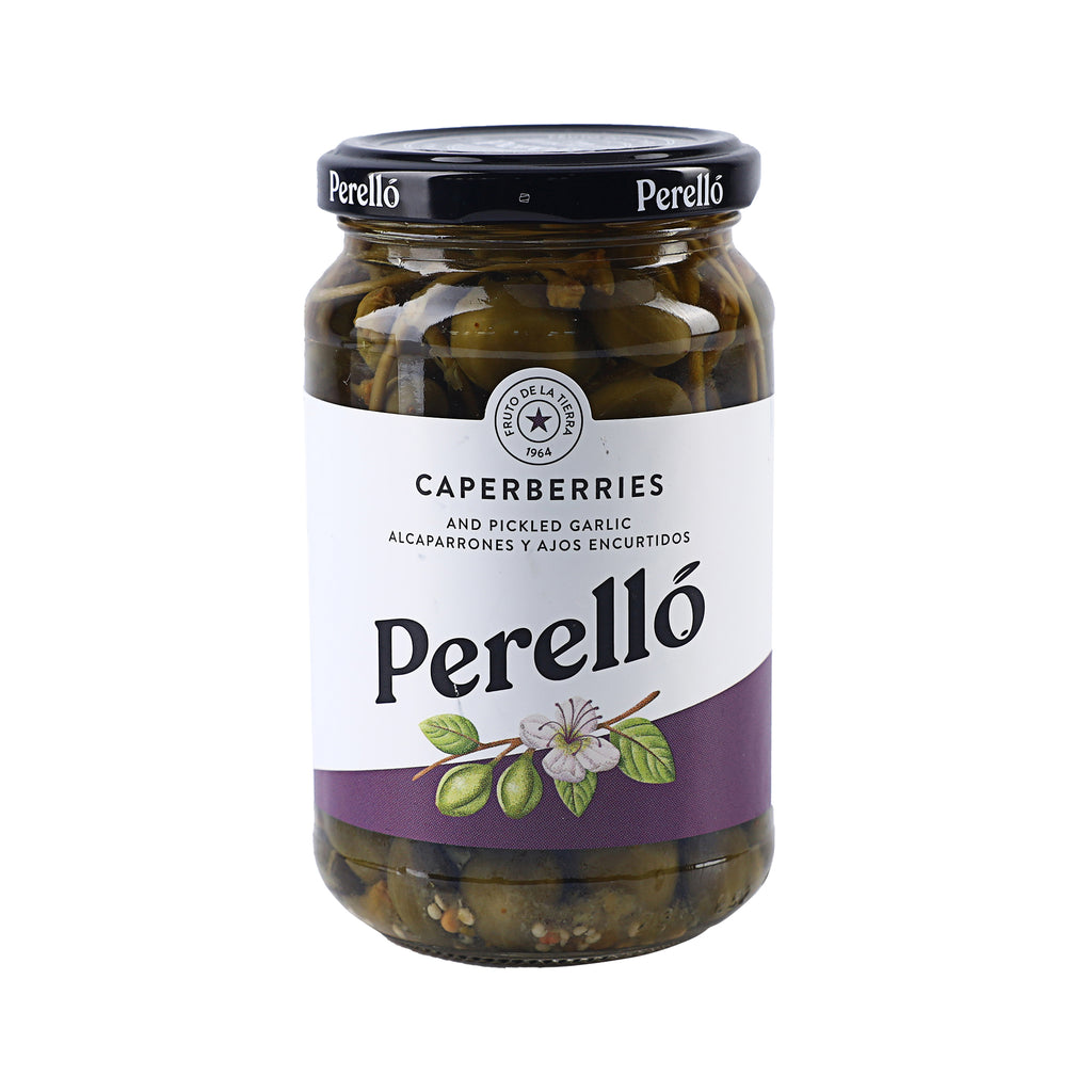 A bottle of Perello Caperberries 370g from the healthy food grocery