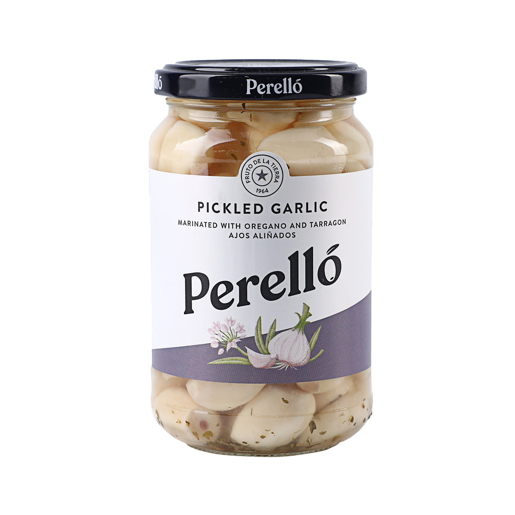 A bottle of Perello Pickled Garlic 370g from the healthy food grocery