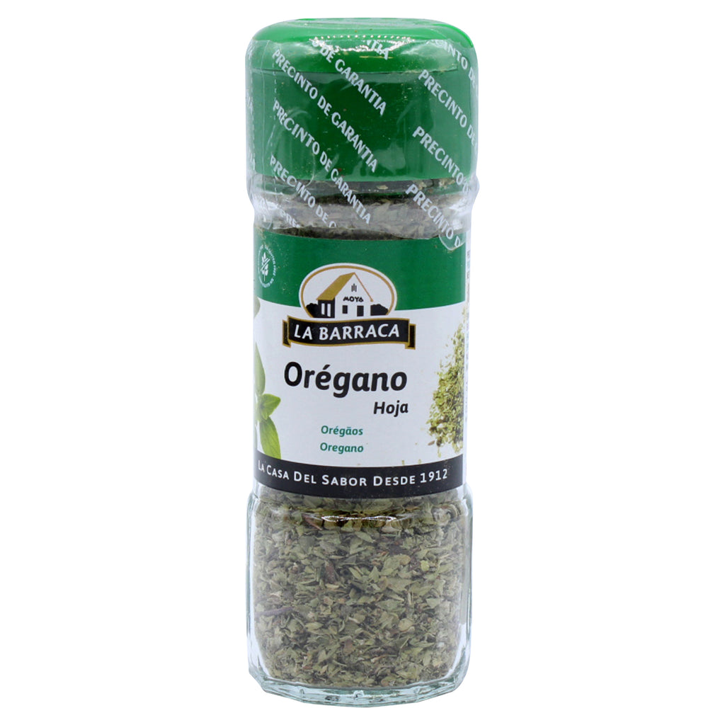 A bottle of La Barraca Oregano Leaves Whole in 8g from the healthy food grocery