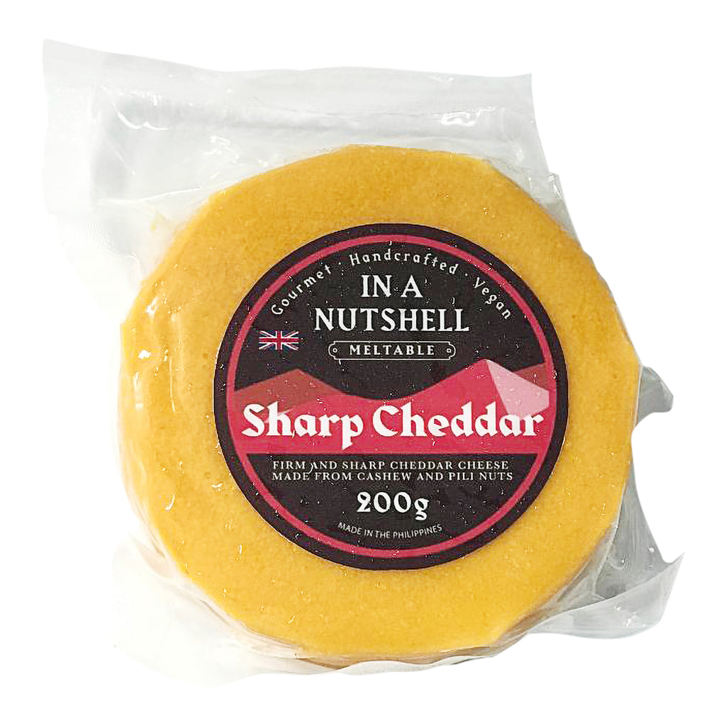 A pack of In a Nutshell Sharp Cheddar Vegan Cheese 200g, premium cheese